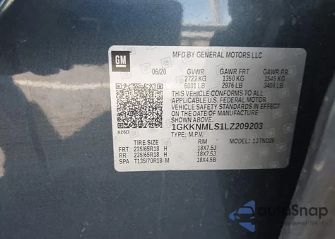 2020 GMC Acadia Fwd Slt from USA, damaged, VIN 1GKKNMLS1LZ209203